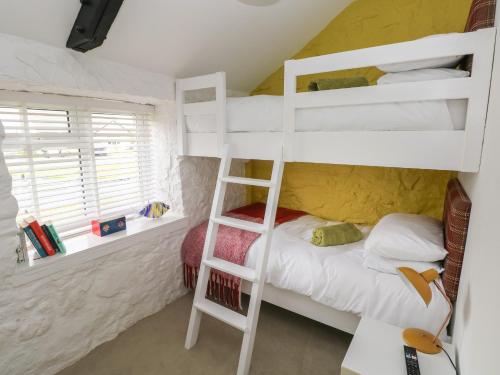テンビーにあるPrimrose Cottageのベッドルーム1室(二段ベッド2台、はしご付)