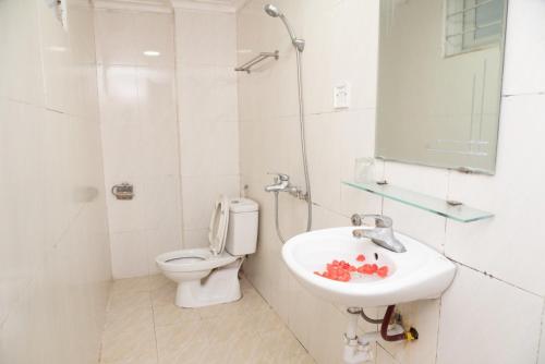 a white bathroom with a toilet and a sink at HOTTEL PHƯƠNG ĐÔNG in Hanoi