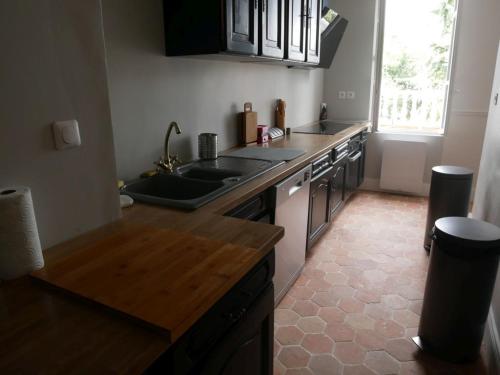 a kitchen with a sink and a counter top at Les Coteaux in Montgeron