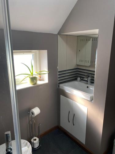 a bathroom with a sink and a mirror at Cosy room in cul de sac location’s home in Dagenham