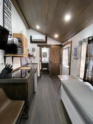 a kitchen with a sink and a counter top at Tiny House Leadville Colorado in Leadville