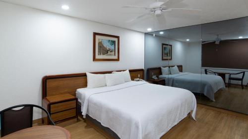une chambre d'hôtel avec un lit et une salle à manger dans l'établissement Hotel San Lucas, à Mexico
