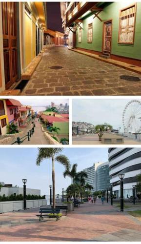 a collage of three pictures of a city with a street at EDIFICIO RIVERFRONT II PISO 9 - SUITE 911-2 con ACCESO ÁREA SOCIAL in Guayaquil