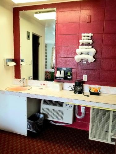 a bathroom with a sink and a mirror at Town House Motor Inn in Worland