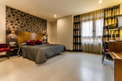 a hotel room with a bed and a window at Hotel Regio Cádiz in Cádiz