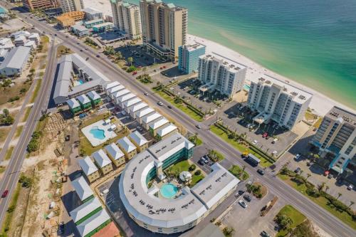 an overhead view of a city with buildings and the ocean at Sea Breeze 316 by Vacation Homes Collection in Gulf Shores