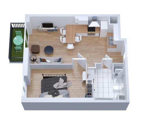 een plattegrond van een kamer met een slaapkamer bij The Sunshine - BOUB'S in Meaux