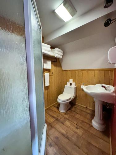 a bathroom with a toilet and a sink at OTIS Nature in Lamarche