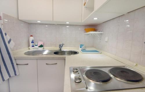 una piccola cucina con lavandino e piano cottura di Apartments by the sea Savudrija, Umag - 20295 a Savudrija