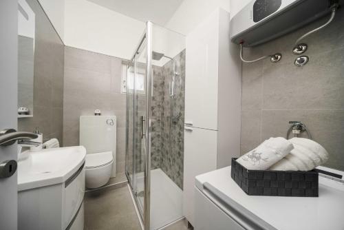 a bathroom with a shower and a toilet and a sink at Villa MyDream in Lađevci