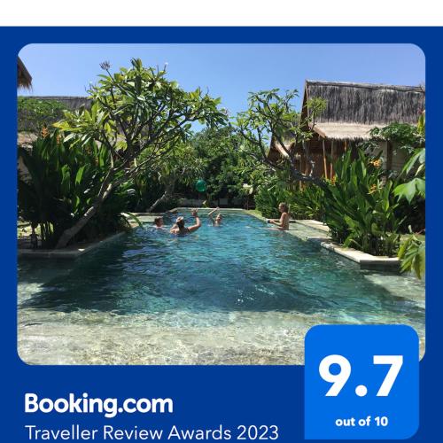 a group of people in the swimming pool at a resort at Kalyssa Beach Bungalows in Pemuteran