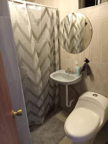 a small bathroom with a toilet and a sink at Departamento Cerca del Aeropuerto/ Buena Ubicación in Mexico City
