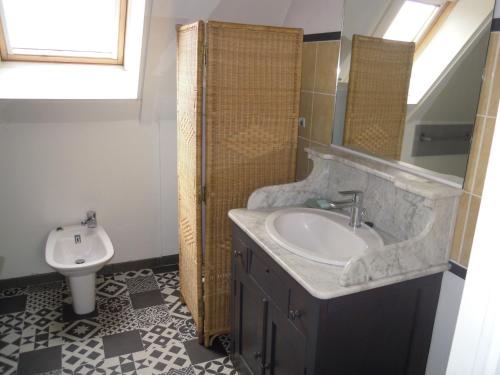 a bathroom with a sink and a toilet at Gîte de La Petite Ferme in Criquetot-le-Mauconduit