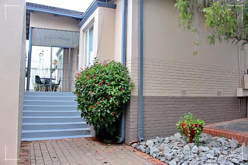 a house with blue stairs and a bush at THE GLOBAL LINK HUB in Pretoria