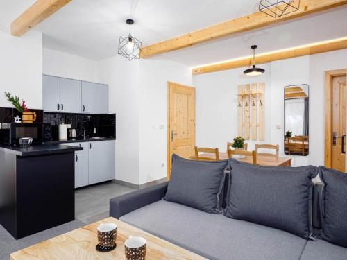 a living room with a couch and a kitchen at Studio Apartment with Mountain View in Zakopane