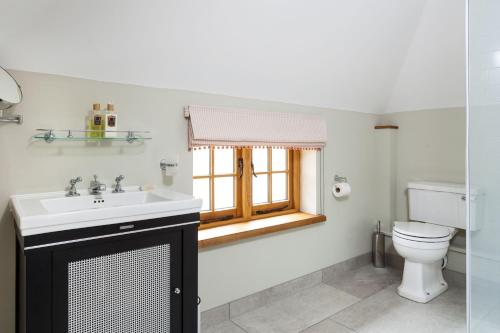 a bathroom with a sink and a toilet at Lower Farm Barn in Hungerford