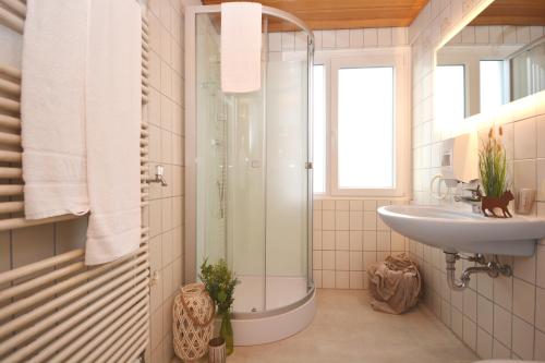 a bathroom with a shower and a sink at CO07-HI Apartment in Coburg in Coburg