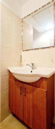 a bathroom with a sink and a mirror at Nice apartments on Ben Yehuda str in Tel Aviv