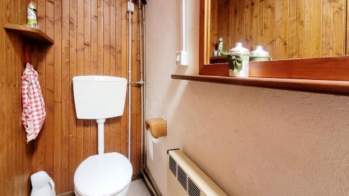 ein Bad mit einem WC in einer Holzwand in der Unterkunft Charming Mountain Hut on Grigna Mountain - Como Lake in Pasturo