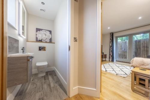 a bathroom with a toilet and a sink at The Goosebec in Burnham Market