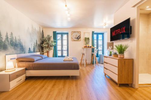 sypialnia z łóżkiem i komodą w obiekcie Le CosyGreen - Central/Netflix/Wifi Fibre - Séjour Lozère w mieście Mende