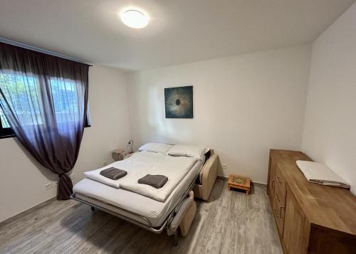 a bedroom with two beds and a window at Maggia in Style in Tegna