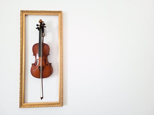 a violin in a picture frame on a wall at ROSSINI GUEST HOUSE in Martina Franca