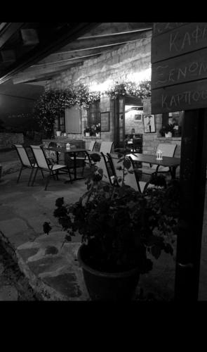 una planta en una olla frente a un restaurante en Karpouzis guesthouse, en Vikos