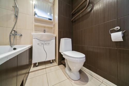 W łazience znajduje się toaleta, umywalka i prysznic. w obiekcie City Apartments Dinamo w Moskwie