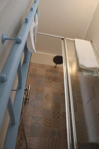 a shower with a glass door in a bathroom at La Casetta 19 in Polignano a Mare