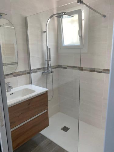 een badkamer met een douche en een wastafel bij Maison de L'Étang de Berre in Saint-Mitre-les-Remparts