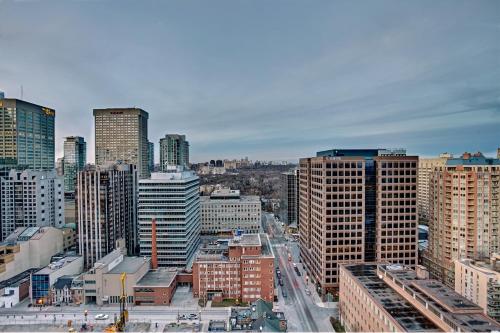 an aerial view of a city with tall buildings at Town Inn Suites Hotel in Toronto