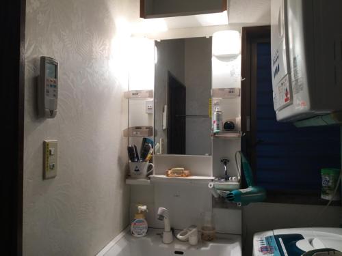 a bathroom with a sink and a mirror at テラハウス国立 Terahouse Kunitachi in Kunitachi