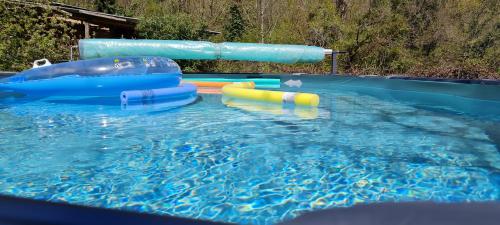 a water slide in a swimming pool at Au chalet d'Anna in Saint-Rambert-en-Bugey