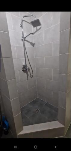 a bathroom with a shower with a shower at Apartments - Viva Ukraine in Uzhhorod