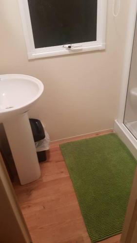 a bathroom with a sink and a green rug at 3 bedroom holiday home in South Hayling