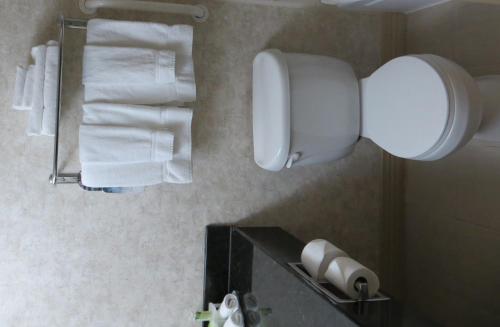 a bathroom with rolls of toilet paper and towels at Holiday Inn Port St. Lucie by IHG in Port Saint Lucie