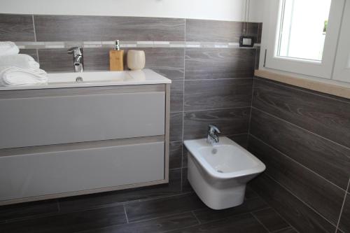 a bathroom with a sink and a toilet at Dimora Due Galli in Ponti Sul Mincio