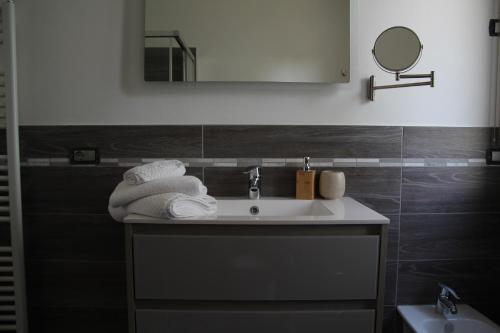 uma casa de banho com um lavatório e um espelho em Dimora Due Galli em Ponti Sul Mincio