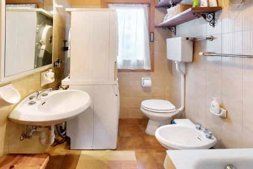 a bathroom with a sink and a toilet at Dolce Casa vicino a Bormio in SantʼAntonio