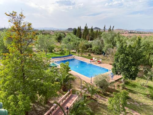 an overhead view of a swimming pool in a garden at Maison avec piscine et grand jardin 1 hectare in Marrakech