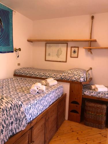 Cette chambre comprend 2 lits jumeaux et un bureau. dans l'établissement La Piazzetta, à Île de Capraia
