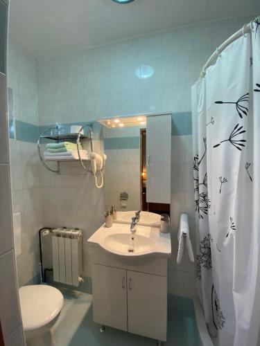 La salle de bains est pourvue d'un lavabo et de toilettes. dans l'établissement M&N Zafran, à Grabovac