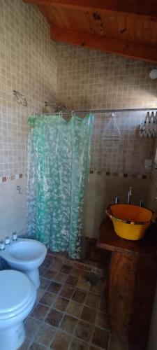 a bathroom with a toilet and a sink at Cabañas La Gringa in Potrero de los Funes