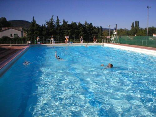 un groupe de personnes nageant dans une piscine dans l'établissement Villa provençale et familiale, à La Bégude-de-Mazenc