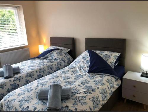two beds sitting next to each other in a bedroom at Tyr Ywen Cottage in Abergavenny