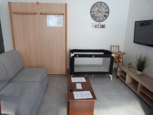 a living room with a couch and a tv at Appartement T.2 - Parking -Gratuit in Vierzon