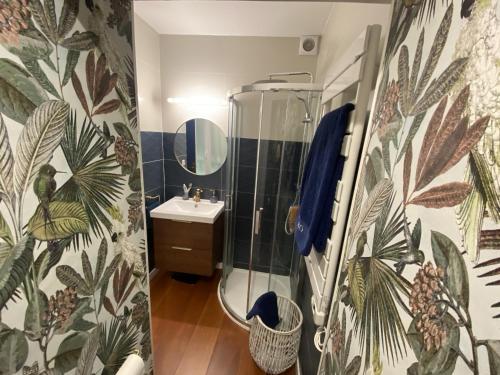 W łazience znajduje się prysznic i umywalka. w obiekcie Le Saint Cyp - Briques et Charme à Toulouse w Tuluzie