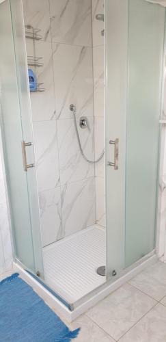 y baño con ducha y puerta de cristal. en Le Acacie rooms - ex B&B, en Termoli