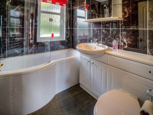 a bathroom with a sink and a tub and a toilet at E19 The Warren in Pwllheli